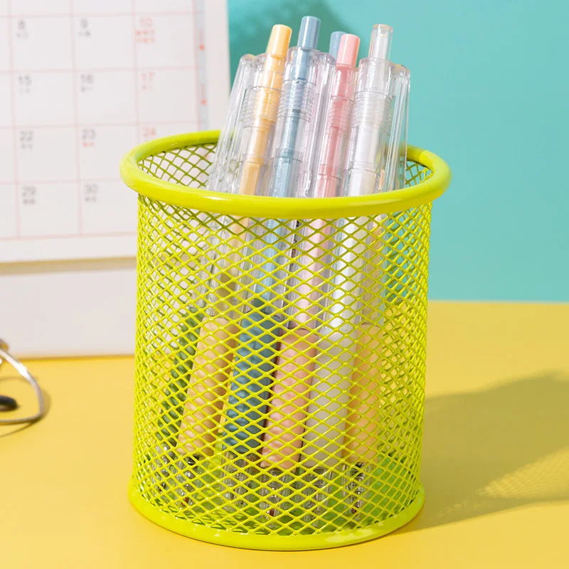 Porta-Lápis/Canetas de Mesa Quadrado em Malha de Metal