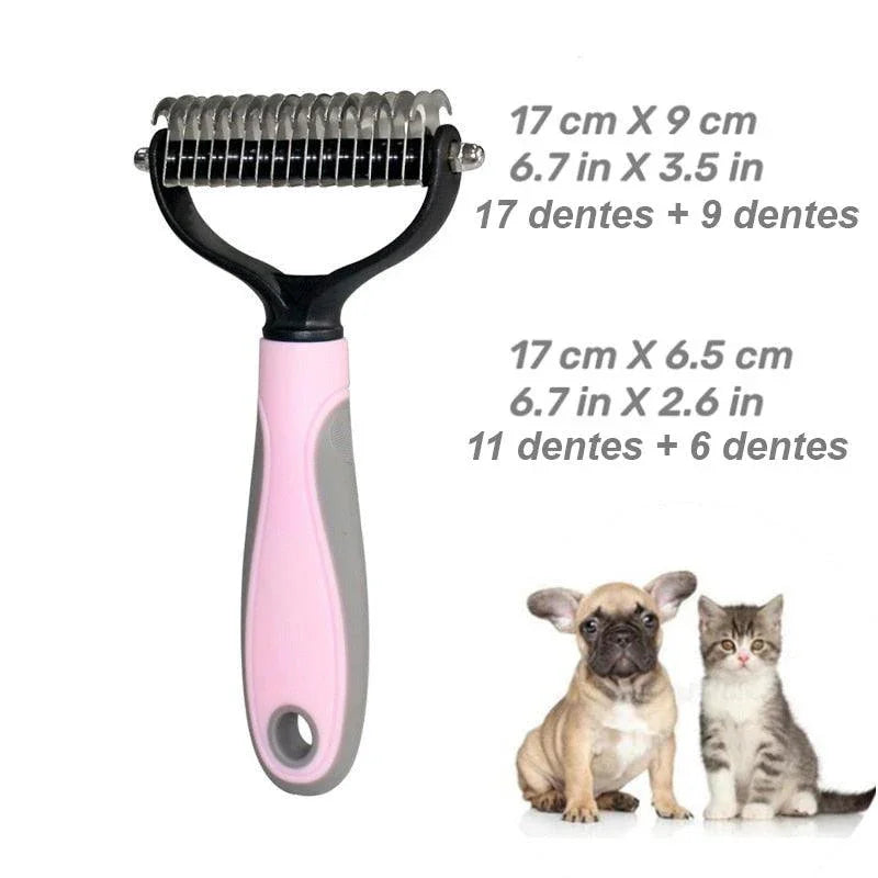 Escova profissional para descamação de animais de estimação com 2 lados (pente para cães e escova para gatos) - Loja Universo 4V
