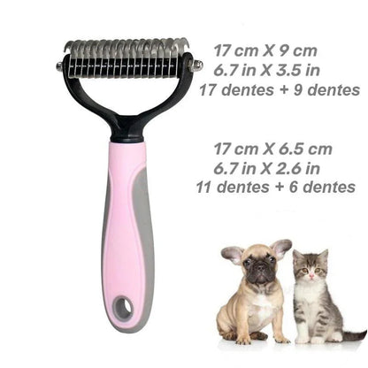 Escova profissional para descamação de animais de estimação com 2 lados (pente para cães e escova para gatos) - Loja Universo 4V