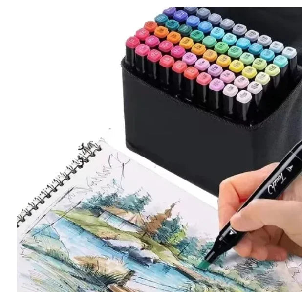 Kit Caneta Marcador C/60 Cores Ponta Dupla