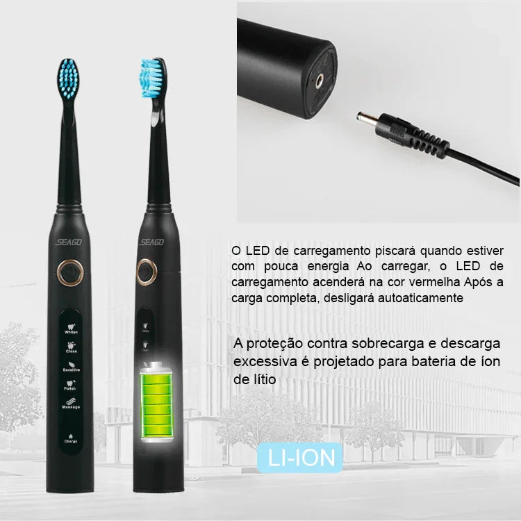 Escova de Dentes Elétrica Recarregável Sonic Travel: Limpeza Conveniente com Cabeças de Substituição para Adultos - Loja Universo 4V
