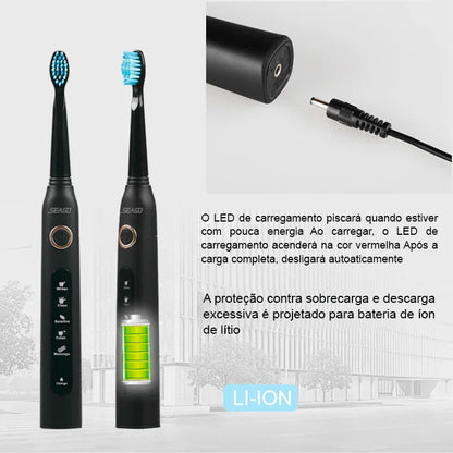 Escova de Dentes Elétrica Recarregável Sonic Travel: Limpeza Conveniente com Cabeças de Substituição para Adultos - Loja Universo 4V