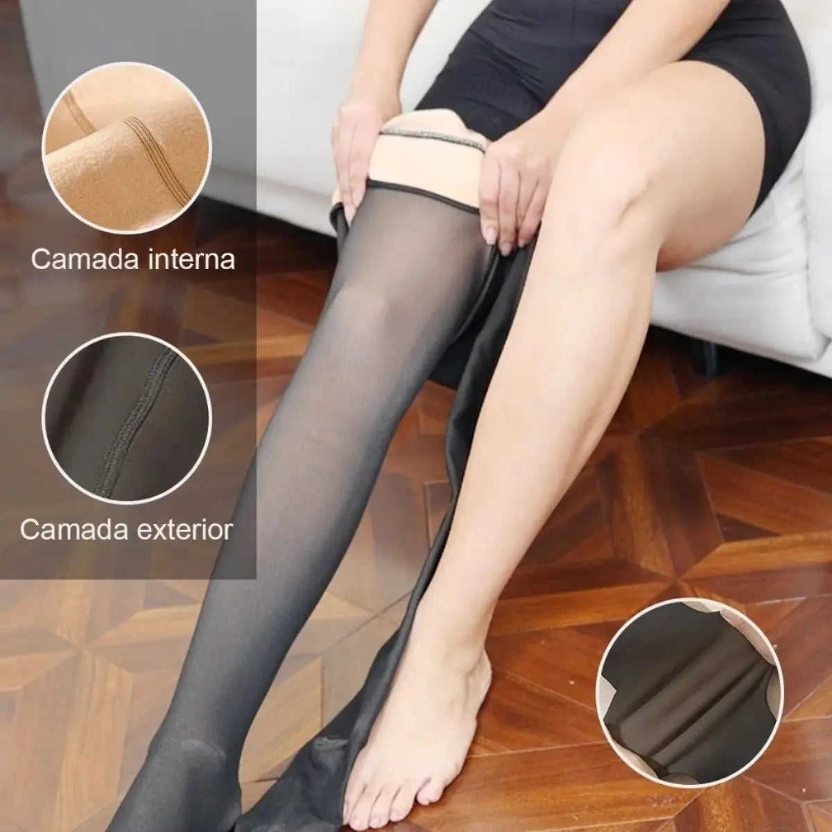 Meia-Calça Feminina Térmica Translúcida Plus Size