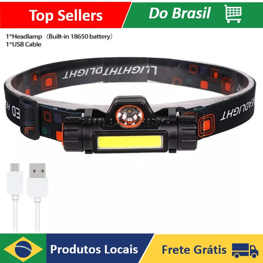 Lanterna de Cabeça LED de Alta Potência COB para Caminhada, Pesca e Ciclismo