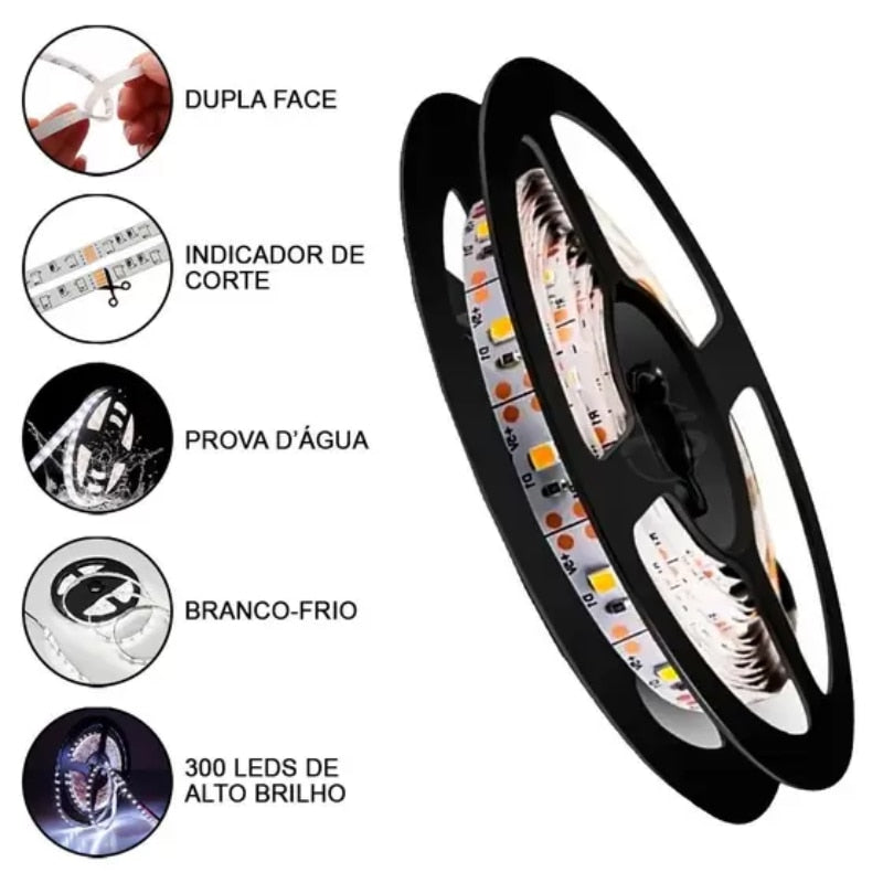 Fita LED IP20 5050: Iluminação Branca Fria para Interior e Exterior Residencial - Loja Universo 4V