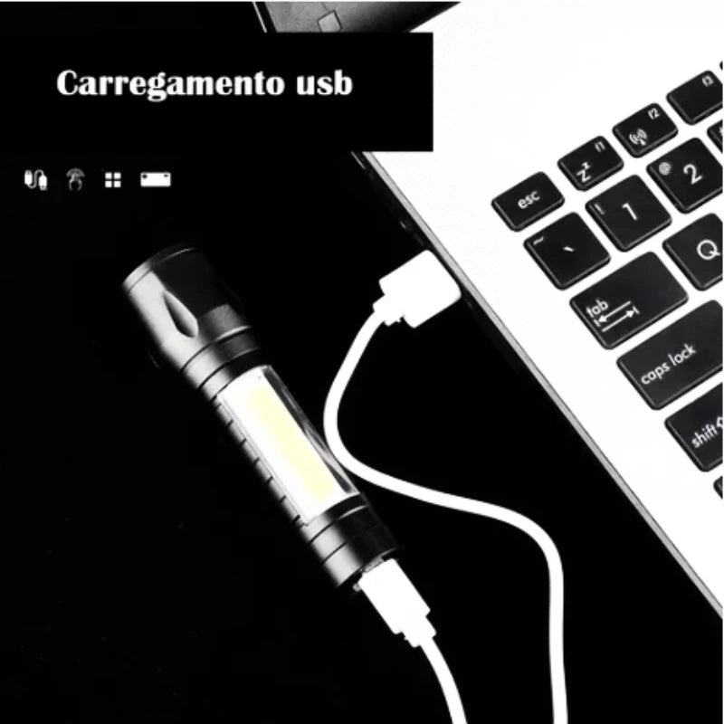 Mini Lanterna Tática LED Recarregável com Clipe
