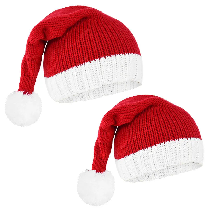 Gorro de Natal de Malha com Pompom: Fofo e Macio para Adultos e Crianças