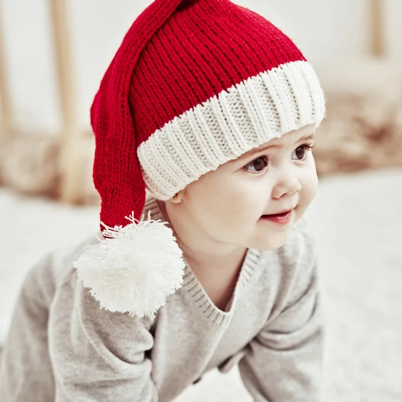 Gorro de Natal de Malha com Pompom: Fofo e Macio para Adultos e Crianças