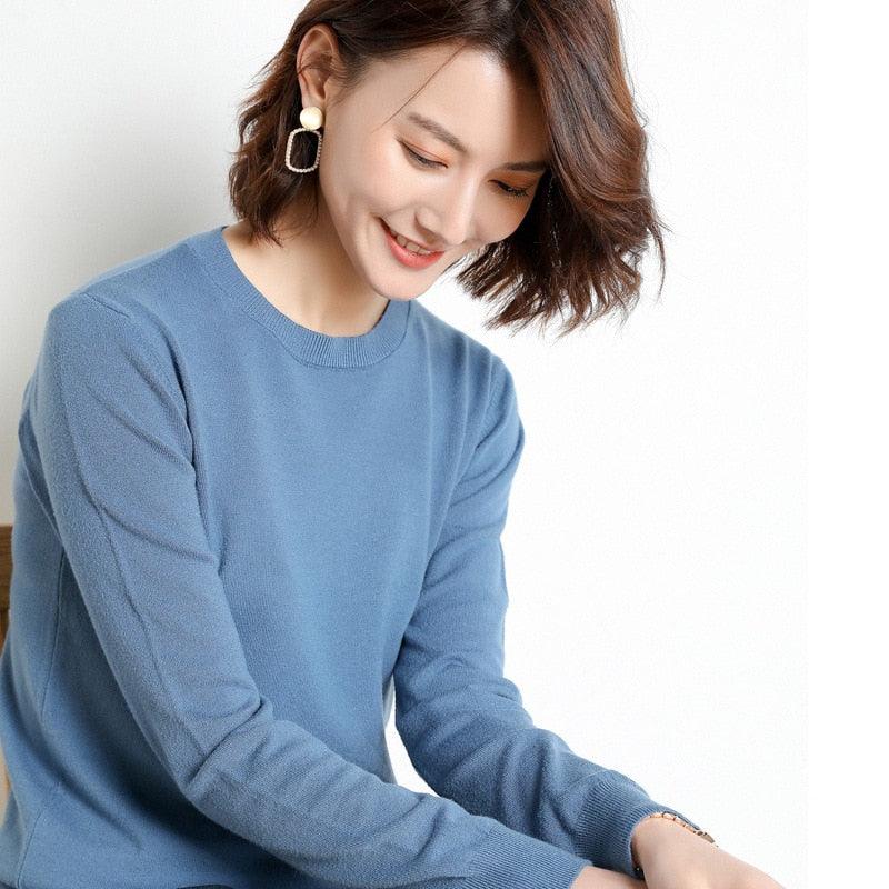 Camisola Feminina de Inverno com Decote em O: Pulôver Quente e Casual - Loja Universo 4V