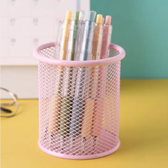 Porta-Lápis/Canetas de Mesa Quadrado em Malha de Metal