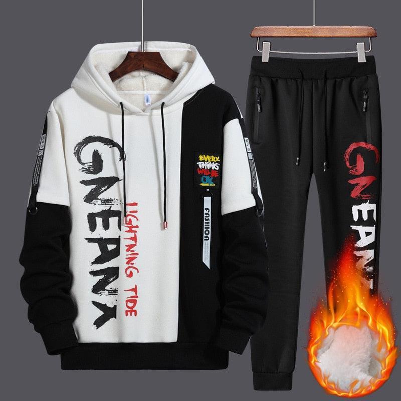 Conjunto Masculino de Duas Peças: Moletom com Capuz + Calças Hip Hop, Estilo Streetwear - Loja Universo 4V