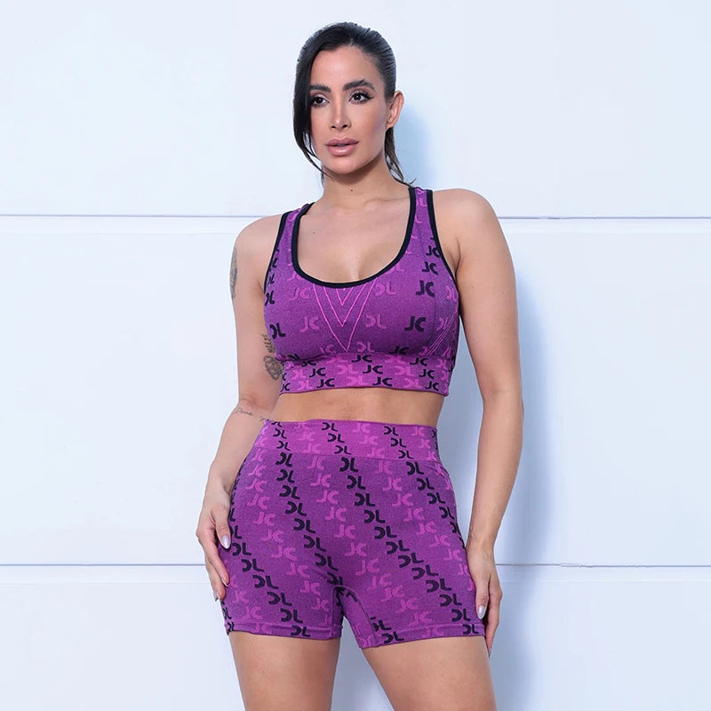 Conjunto Feminino de Roupas para Yoga - Seamless, Cintura Alta, Estampa Minimalista