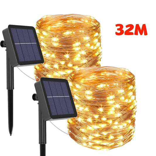 Luzes de Fada Solares para Jardim - Iluminação à Prova D'Água para Decoração Externa 32m/22m/11m/7m