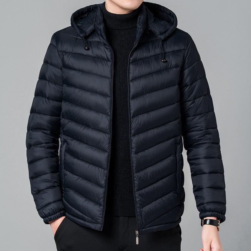 Jaqueta de Inverno Masculina Parka Acolchoada com Capuz e Zíper: Estilo e Conforto para Dias Gelados