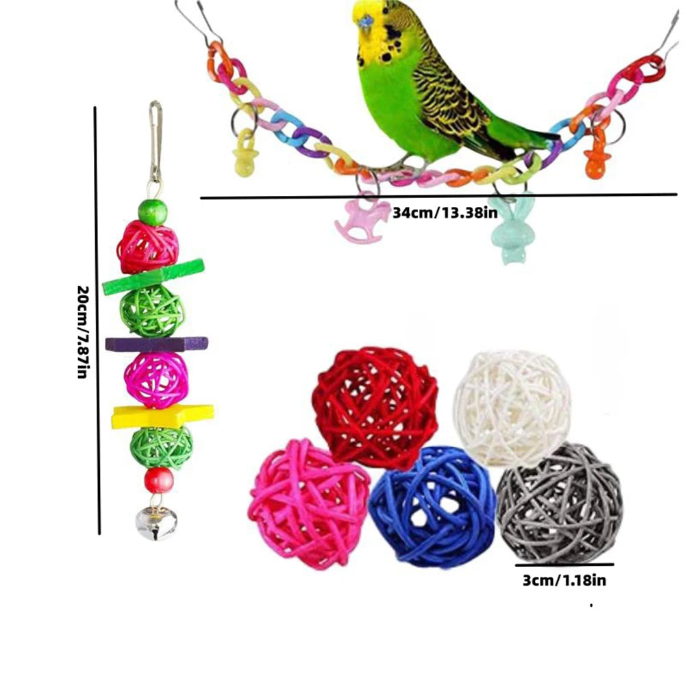 Kit de Brinquedos para Pássaros – 7 ou 16 Peças de Brinquedos Variados