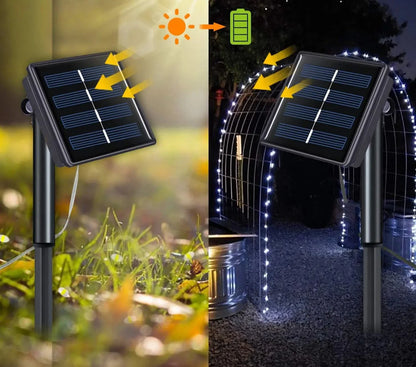 Luzes de Fada Solares para Jardim - Iluminação à Prova D'Água para Decoração Externa 32m/22m/11m/7m