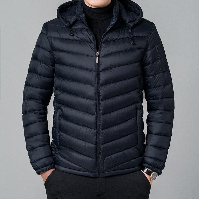 Jaqueta de Inverno Masculina Parka Acolchoada com Capuz e Zíper: Estilo e Conforto para Dias Gelados