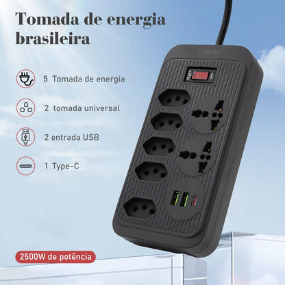 Extensão Elétrica com Entradas USB – Filtro de Linha 10A Bivolt 100-220V