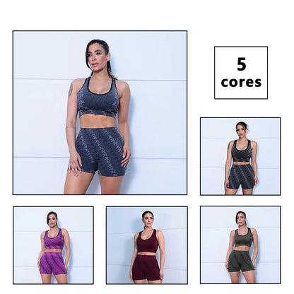 Conjunto Feminino de Roupas para Yoga - Seamless, Cintura Alta, Estampa Minimalista
