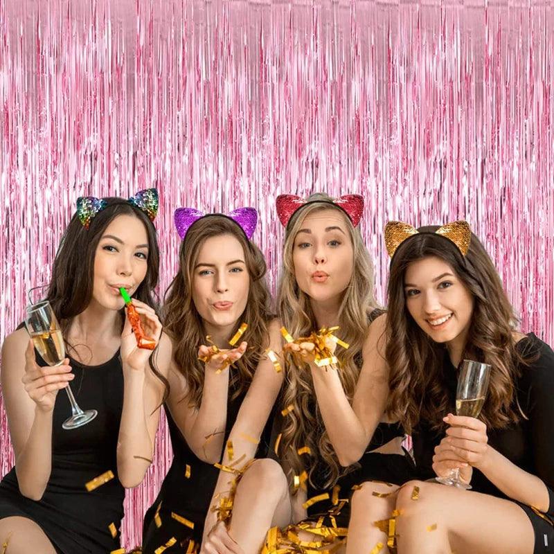 Novo 4/2/1 Pacote de Festa para Pano de Fundo: Adicione Brilho e Charme com Franjas Metálicas ou Cortinas - Loja Universo 4V