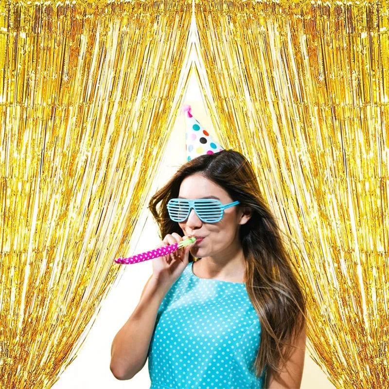 Novo 4/2/1 Pacote de Festa para Pano de Fundo: Adicione Brilho e Charme com Franjas Metálicas ou Cortinas - Loja Universo 4V
