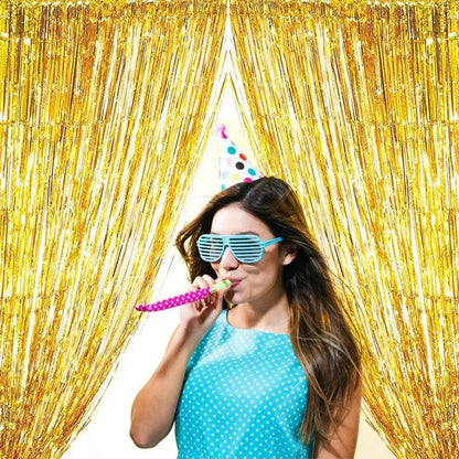 Novo 4/2/1 Pacote de Festa para Pano de Fundo: Adicione Brilho e Charme com Franjas Metálicas ou Cortinas - Loja Universo 4V