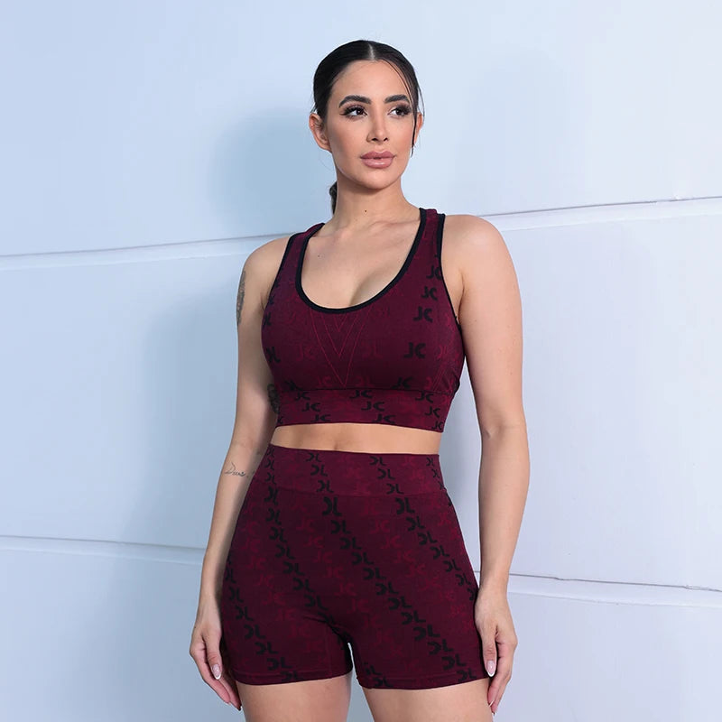 Conjunto Feminino de Roupas para Yoga - Seamless, Cintura Alta, Estampa Minimalista