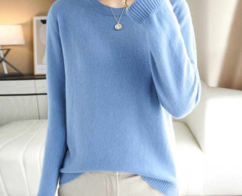 Camisola Feminina de Inverno com Decote em O: Pulôver Quente e Casual - Loja Universo 4V