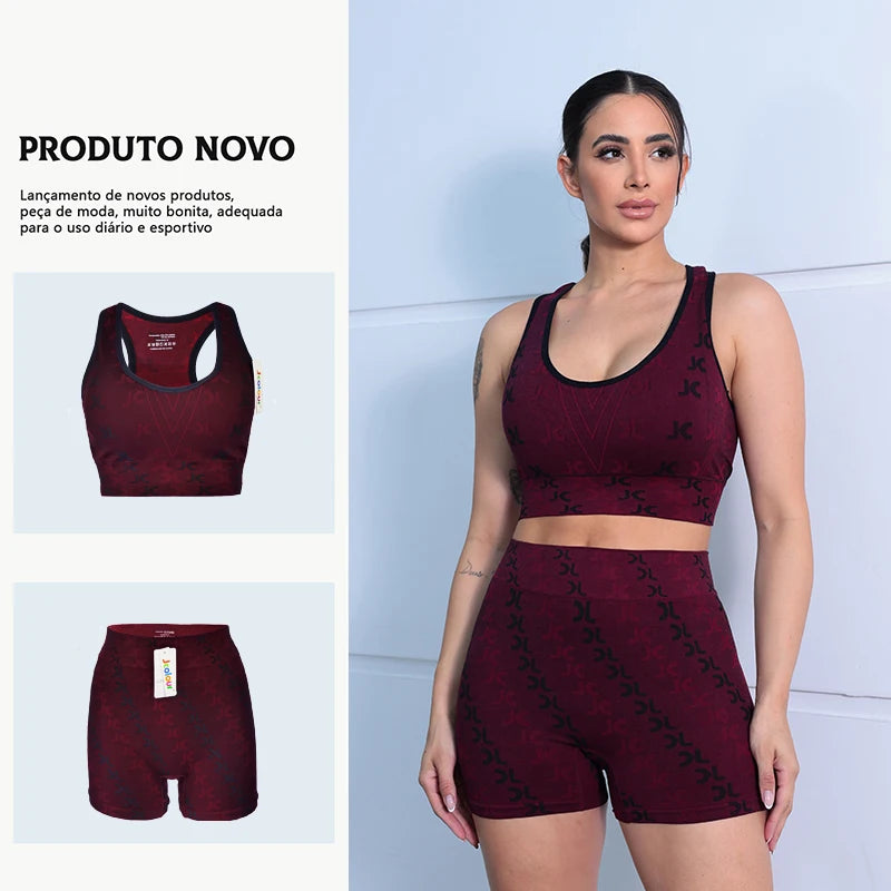 Conjunto Feminino de Roupas para Yoga - Seamless, Cintura Alta, Estampa Minimalista