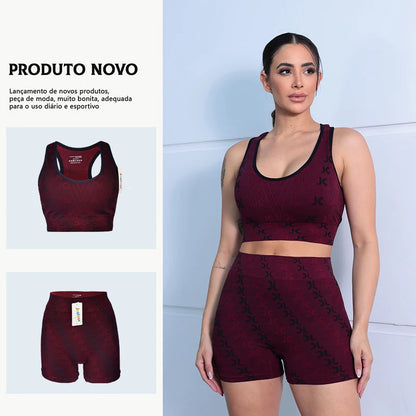 Conjunto Feminino de Roupas para Yoga - Seamless, Cintura Alta, Estampa Minimalista