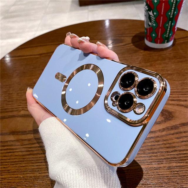 Capa de Telefone Magnética com Armação Quadrada: Proteção Completa para iPhone 11/12/13/14 Plus - Loja Universo 4V