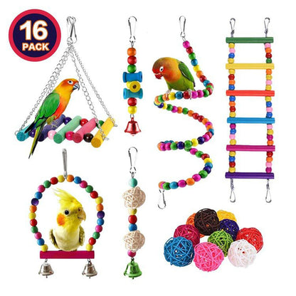 Kit de Brinquedos para Pássaros – 7 ou 16 Peças de Brinquedos Variados