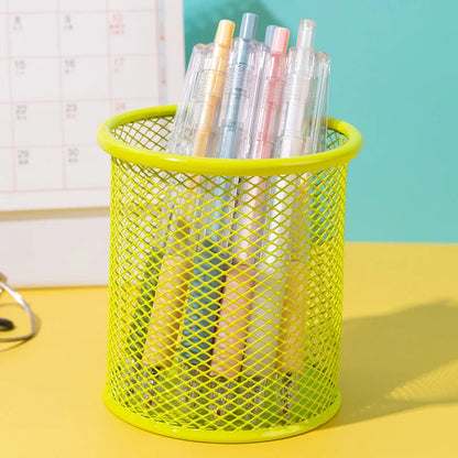 Porta-Lápis/Canetas de Mesa Quadrado em Malha de Metal