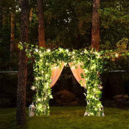 Guirlanda Artificial com Folhas de Hera e Luzes LED – 2,3m/3m para Decoração de Casa, Casamento e Festas