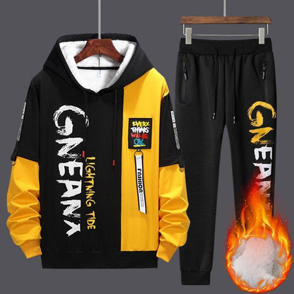 Conjunto Masculino de Duas Peças: Moletom com Capuz + Calças Hip Hop, Estilo Streetwear - Loja Universo 4V