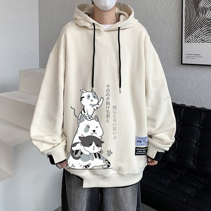 Novo Moletom Masculino Cartoon Anime: Gato com Capuz - Estilo e Conforto em uma Peça Divertida - Loja Universo 4V
