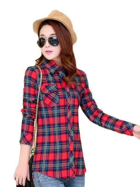 Camisas Femininas Xadrez de Mangas Compridas: Estilo Casual em Alta - Loja Universo 4V