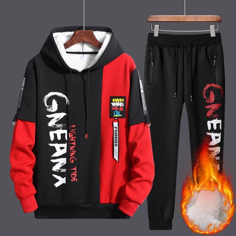 Conjunto Masculino de Duas Peças: Moletom com Capuz + Calças Hip Hop, Estilo Streetwear - Loja Universo 4V