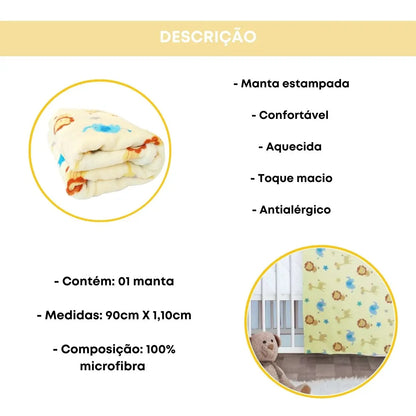 Manta Estampada Xadrez para Bebê em Microfibra Macia
