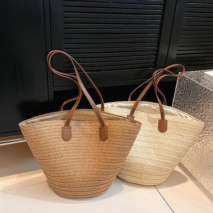Bolsa Feminina de Palha Trançada - Grande Capacidade para Praia, Compras e Estilo de Verão