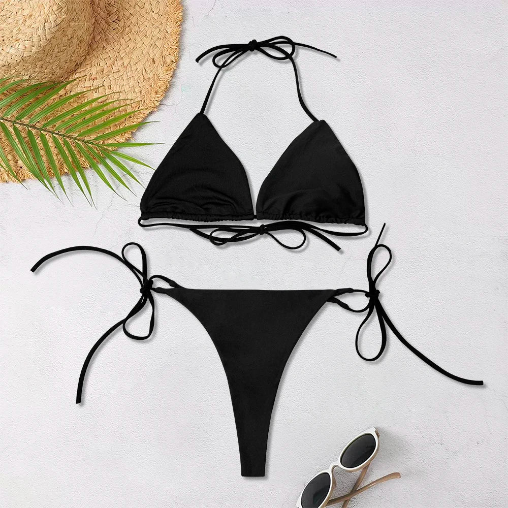 Biquíni de Amarração Ajustável Sem Costas - Elegância Minimalista para o Verão