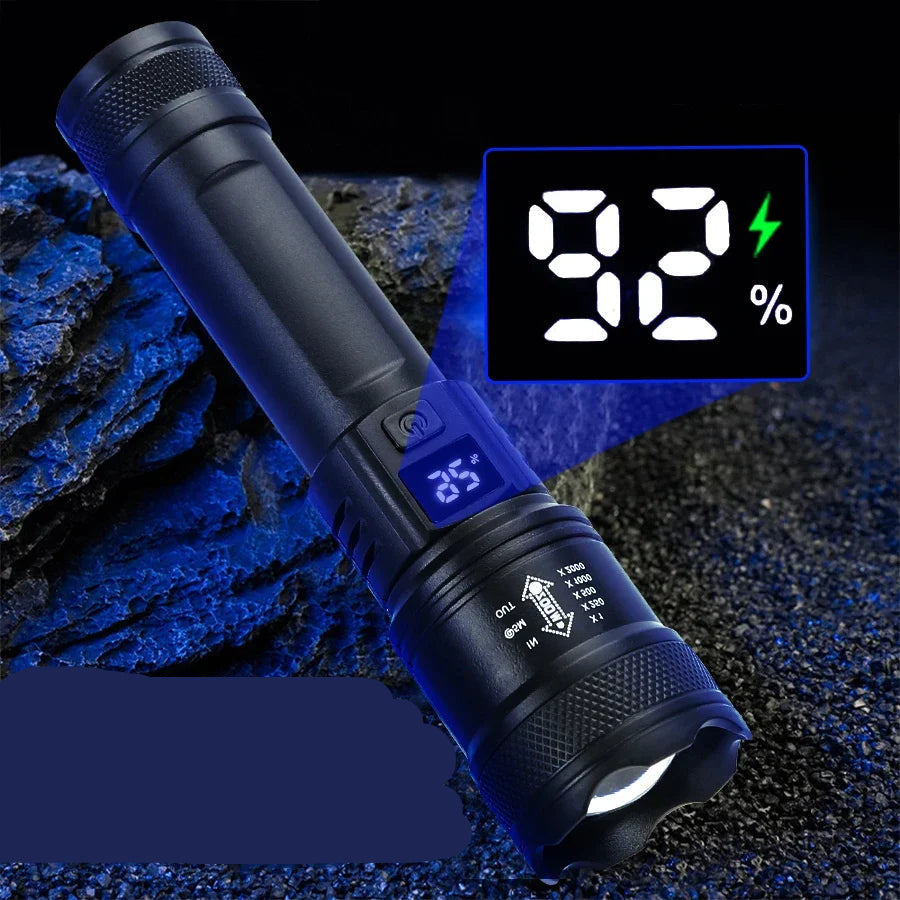 Lanterna Tática LED 2000LM Recarregável com Display