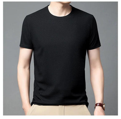 Nova camiseta de manga curta com gola redonda e waffle para homens