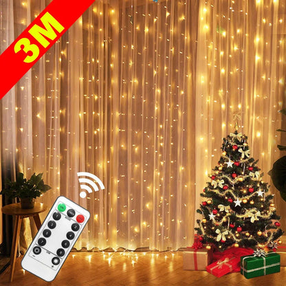 Cortina de Luz LED de 3 metros: Ambiente Iluminado com Controle Remoto USB - Loja Universo 4V