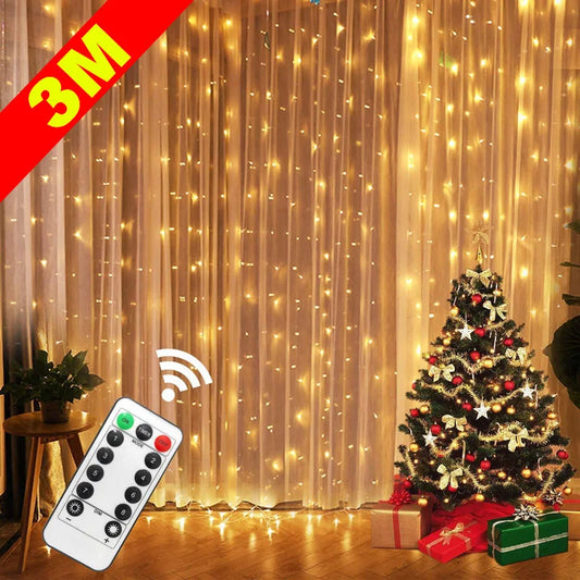 Cortina de Luz LED de 3 metros: Ambiente Iluminado com Controle Remoto USB - Loja Universo 4V