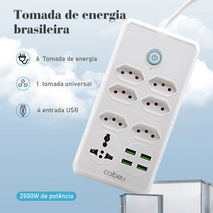 Extensão Elétrica com Entradas USB – Filtro de Linha 10A Bivolt 100-220V