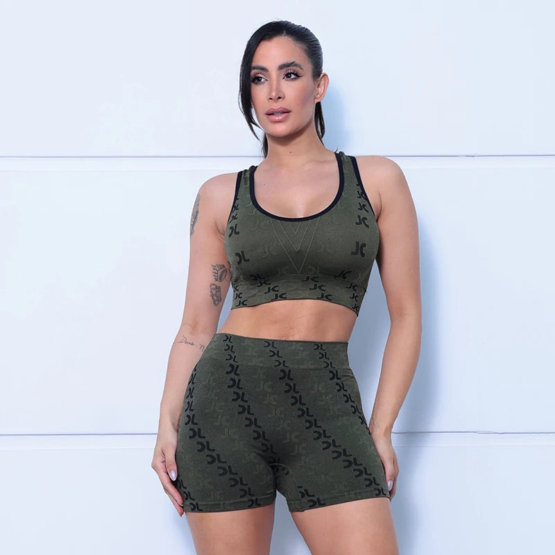 Conjunto Feminino de Roupas para Yoga - Seamless, Cintura Alta, Estampa Minimalista