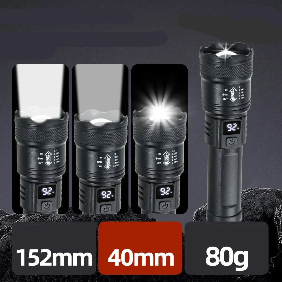 Lanterna Tática LED 2000LM Recarregável com Display