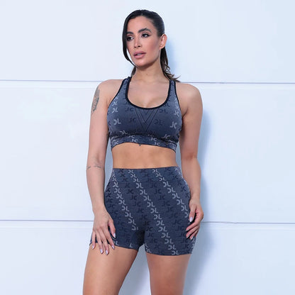 Conjunto Feminino de Roupas para Yoga - Seamless, Cintura Alta, Estampa Minimalista