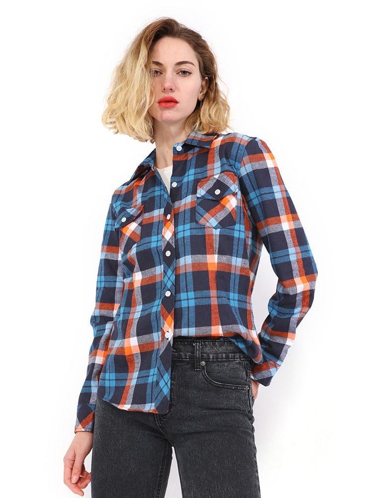 Camisas Femininas Xadrez de Mangas Compridas: Estilo Casual em Alta - Loja Universo 4V